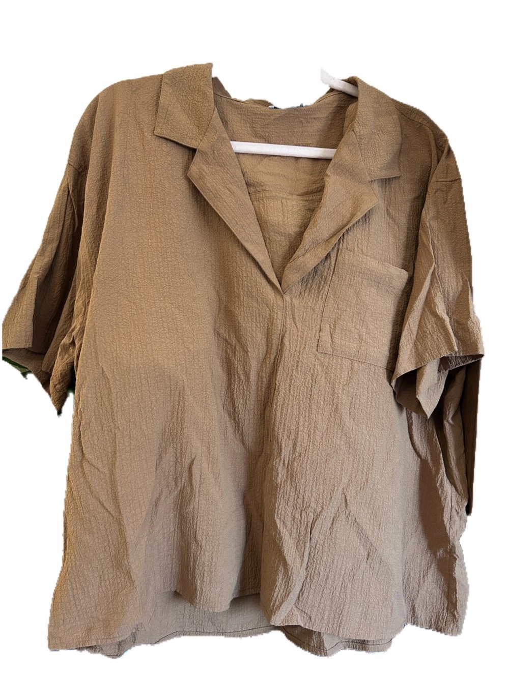 Calvin Klein Lightweight Collared Pocket Top in Warm Brown